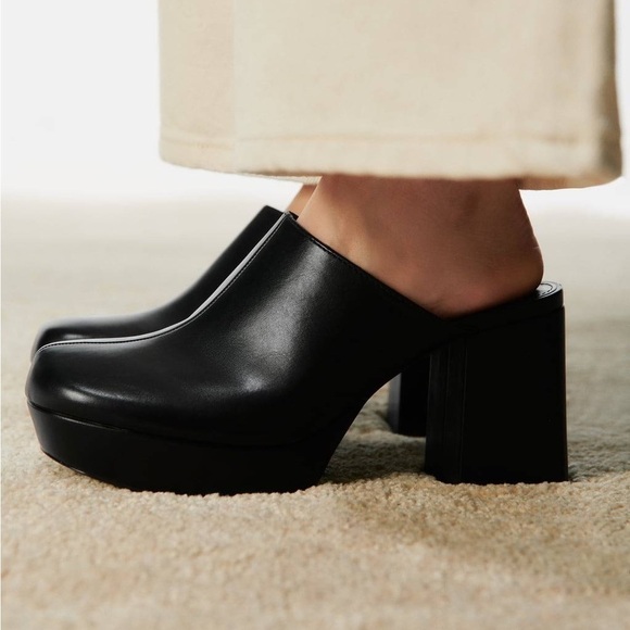 NWT. Zara Black Clogs with Block Heel and Platform. Size 11. - Picture 3 of 8